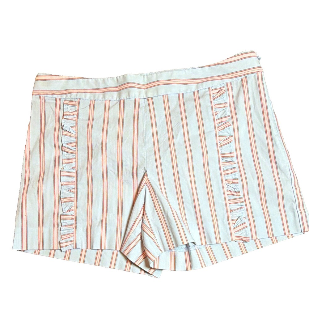 LOFT White/Pink Striped Ruffle Shorts Women's Size 4 Regular